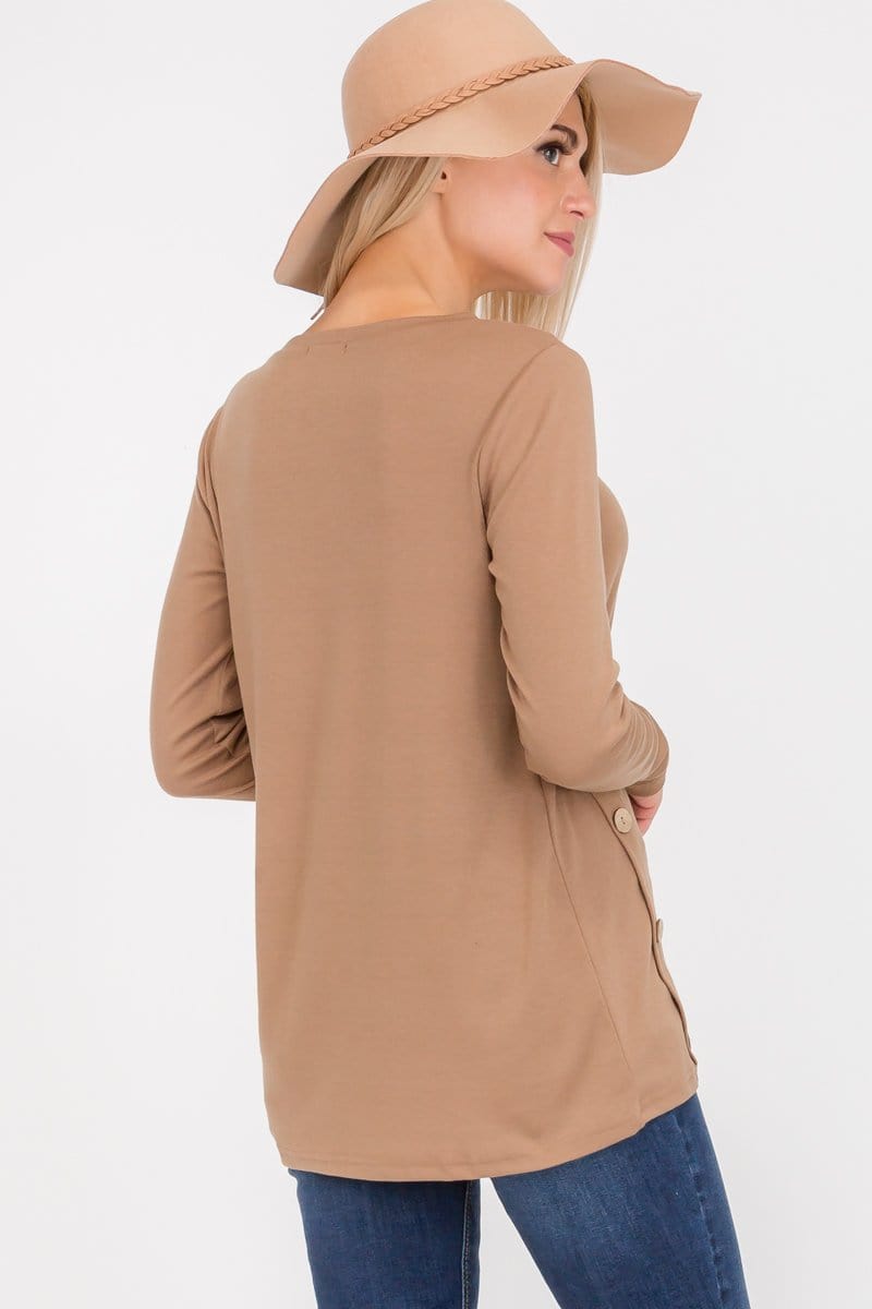 Long Sleeve Button Accent Asymmetrical Tunic Top | Apparel | Kitchen + Metal