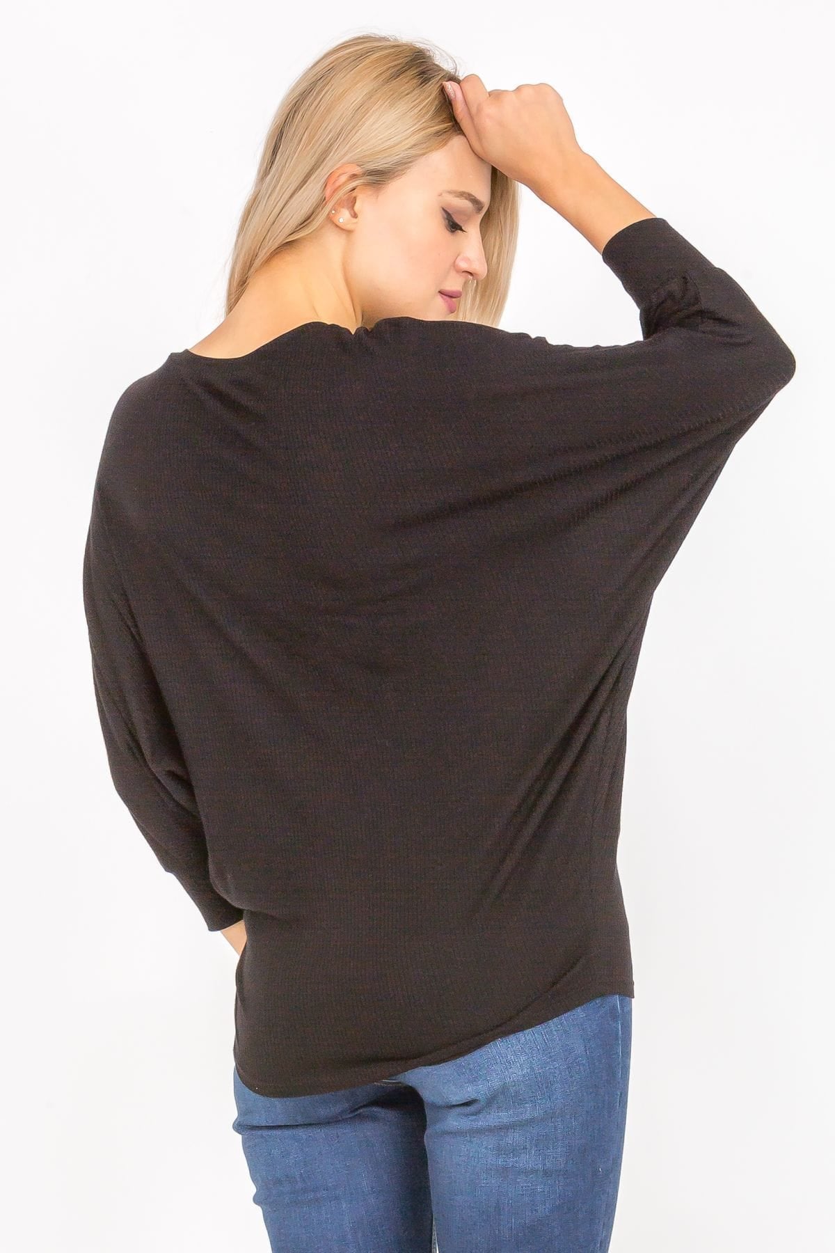 3/4 Sleeve Lightweight Ribbed Dolman Knit Batwing Blouse, Flowy, Thin | Apparel | Kitchen + Metal