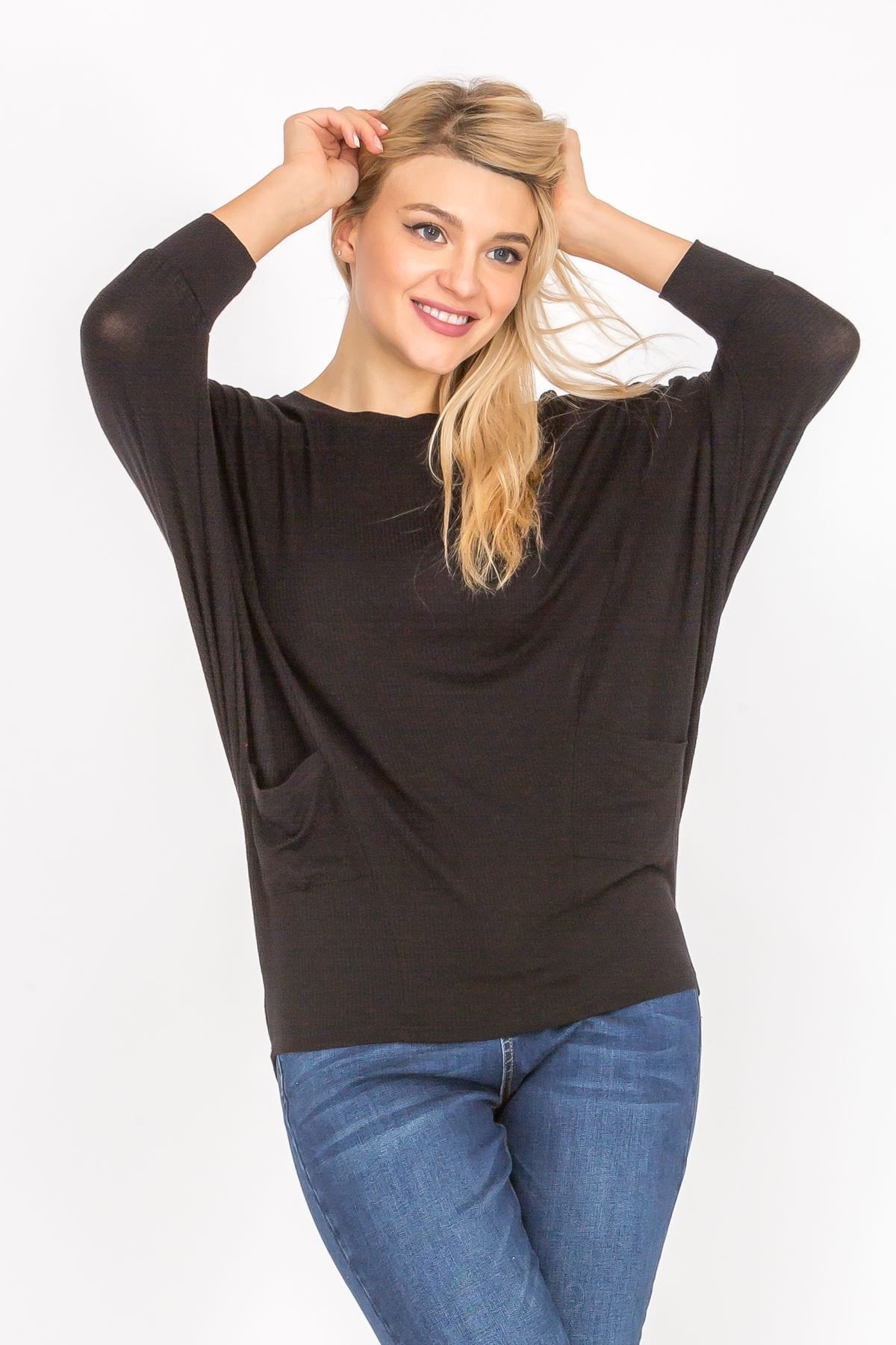 3/4 Sleeve Lightweight Ribbed Dolman Knit Batwing Blouse, Flowy, Thin | Apparel | Kitchen + Metal