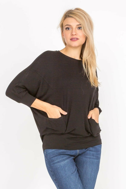 3/4 Sleeve Lightweight Ribbed Dolman Knit Batwing Blouse, Flowy, Thin | Apparel | Kitchen + Metal