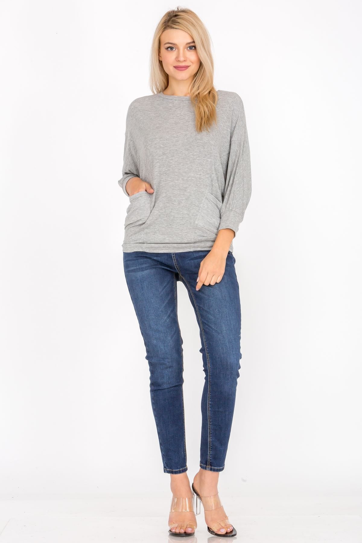 3/4 Sleeve Lightweight Ribbed Dolman Knit Batwing Blouse, Flowy, Thin | Apparel | Kitchen + Metal