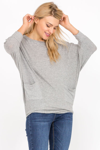 3/4 Sleeve Lightweight Ribbed Dolman Knit Batwing Blouse, Flowy, Thin | Apparel | Kitchen + Metal
