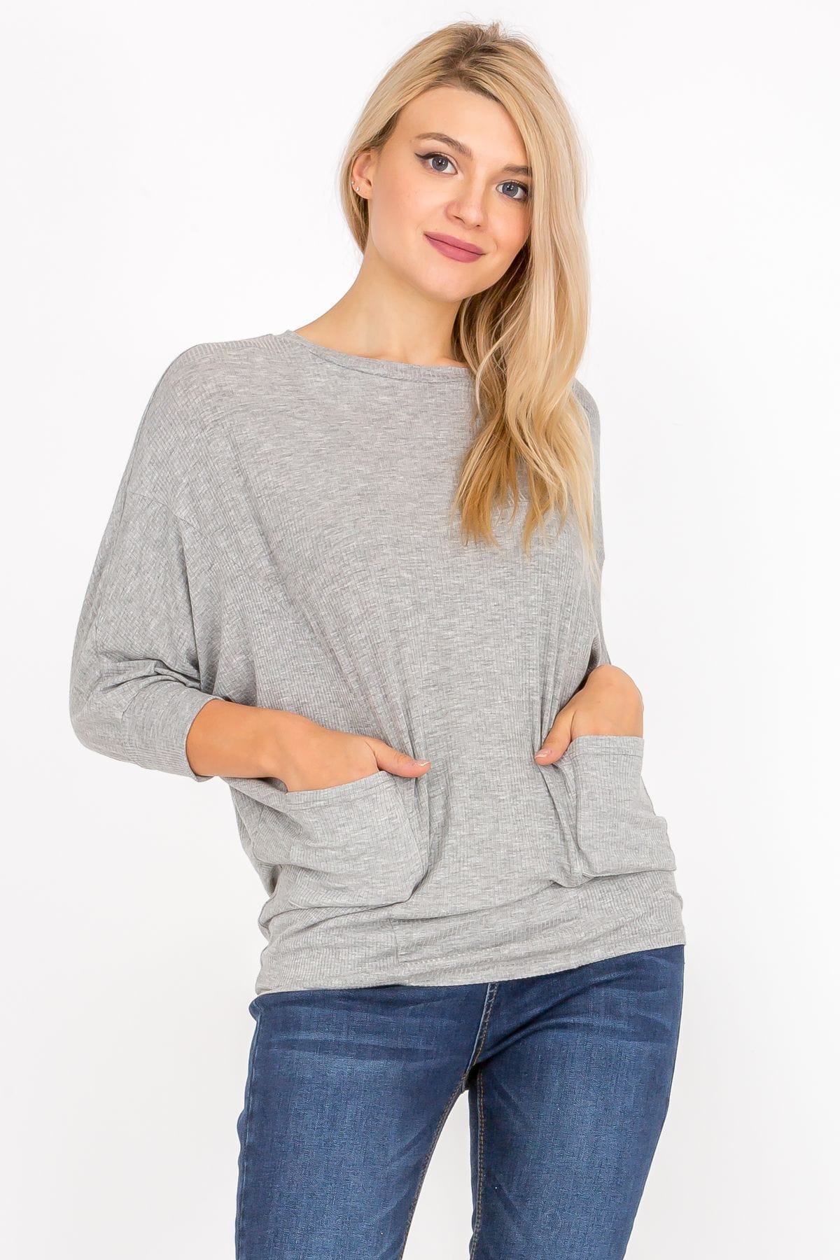 3/4 Sleeve Lightweight Ribbed Dolman Knit Batwing Blouse, Flowy, Thin | Apparel | Kitchen + Metal