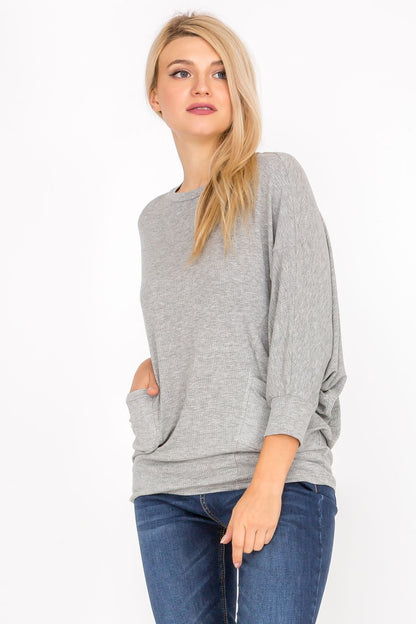 3/4 Sleeve Lightweight Ribbed Dolman Knit Batwing Blouse, Flowy, Thin | Apparel | Kitchen + Metal