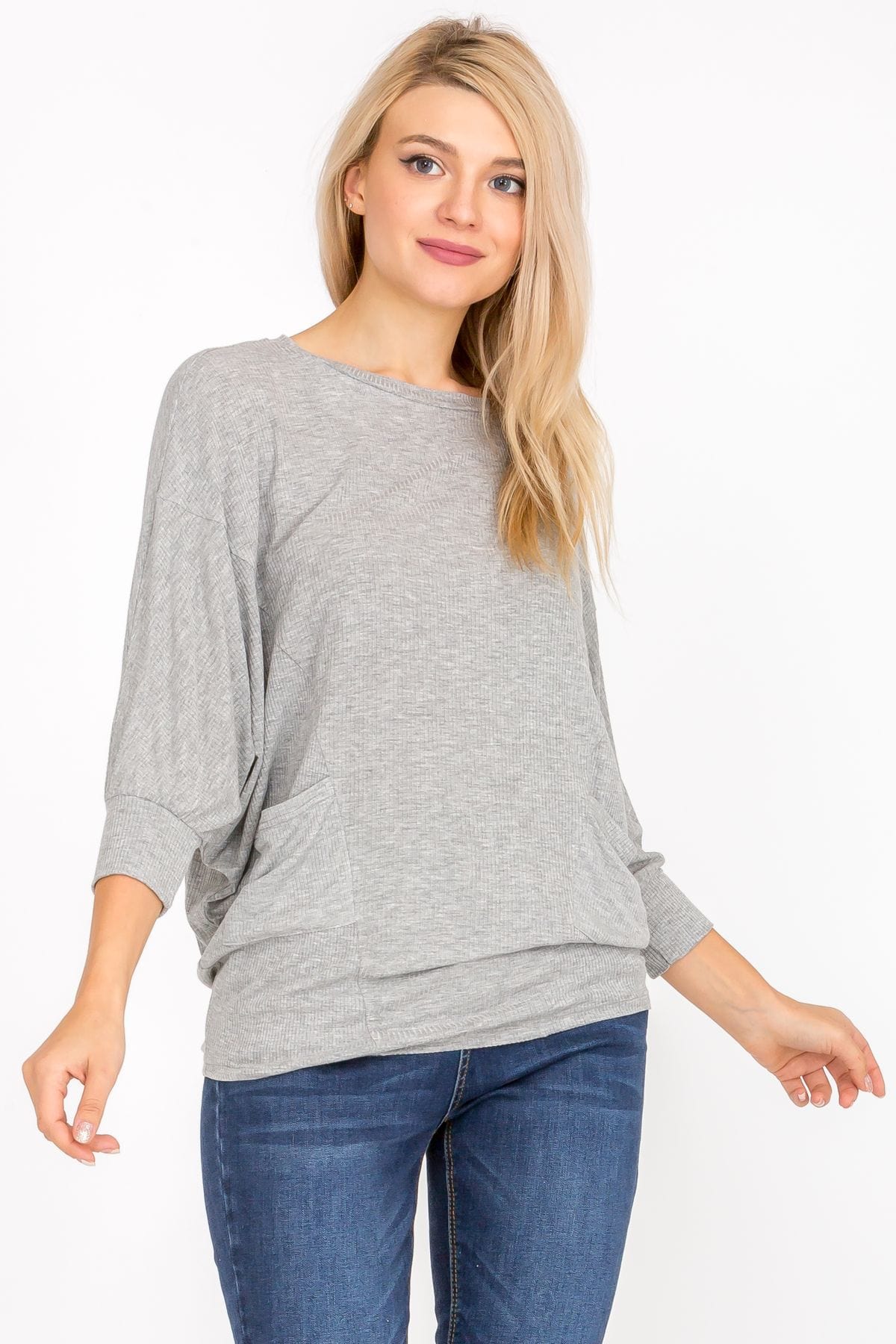 3/4 Sleeve Lightweight Ribbed Dolman Knit Batwing Blouse, Flowy, Thin | Apparel | Kitchen + Metal