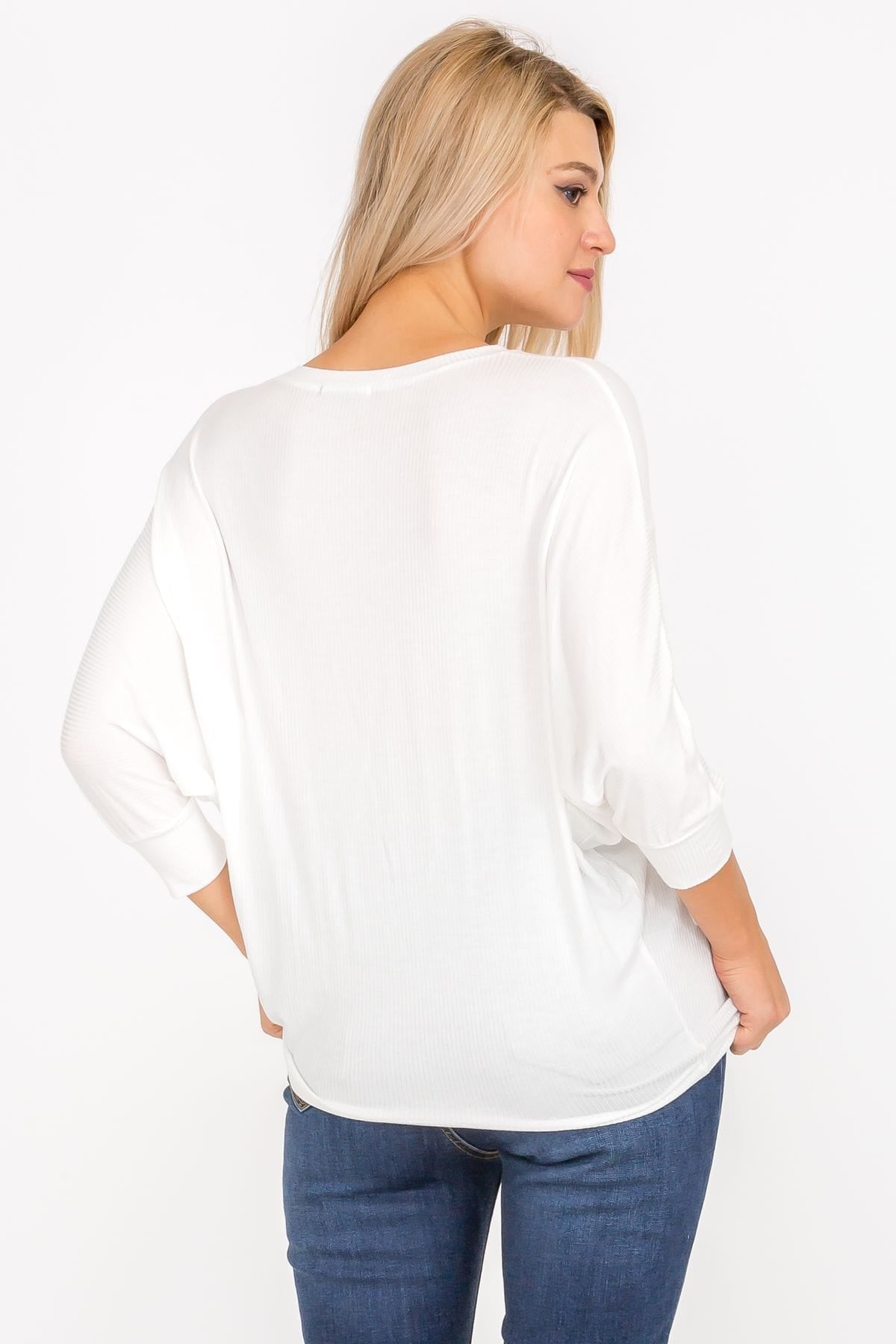 3/4 Sleeve Lightweight Ribbed Dolman Knit Batwing Blouse, Flowy, Thin | Apparel | Kitchen + Metal