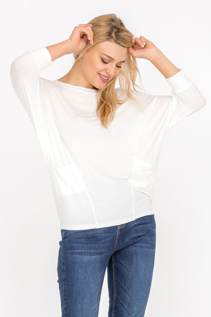 3/4 Sleeve Lightweight Ribbed Dolman Knit Batwing Blouse, Flowy, Thin | Apparel | Kitchen + Metal