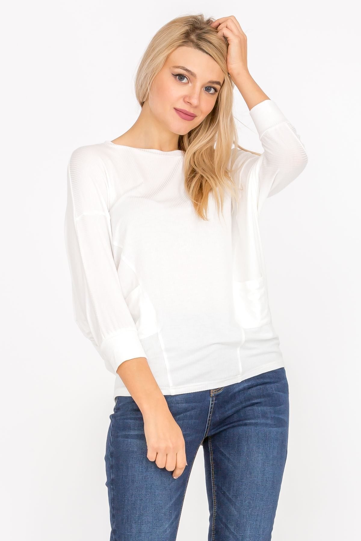 3/4 Sleeve Lightweight Ribbed Dolman Knit Batwing Blouse, Flowy, Thin | Apparel | Kitchen + Metal