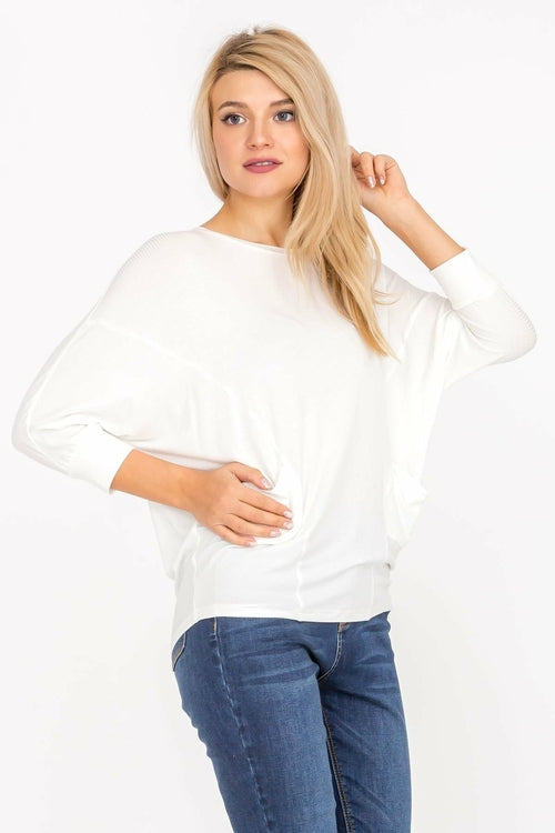3/4 Sleeve Lightweight Ribbed Dolman Knit Batwing Blouse, Flowy, Thin | Apparel | Kitchen + Metal