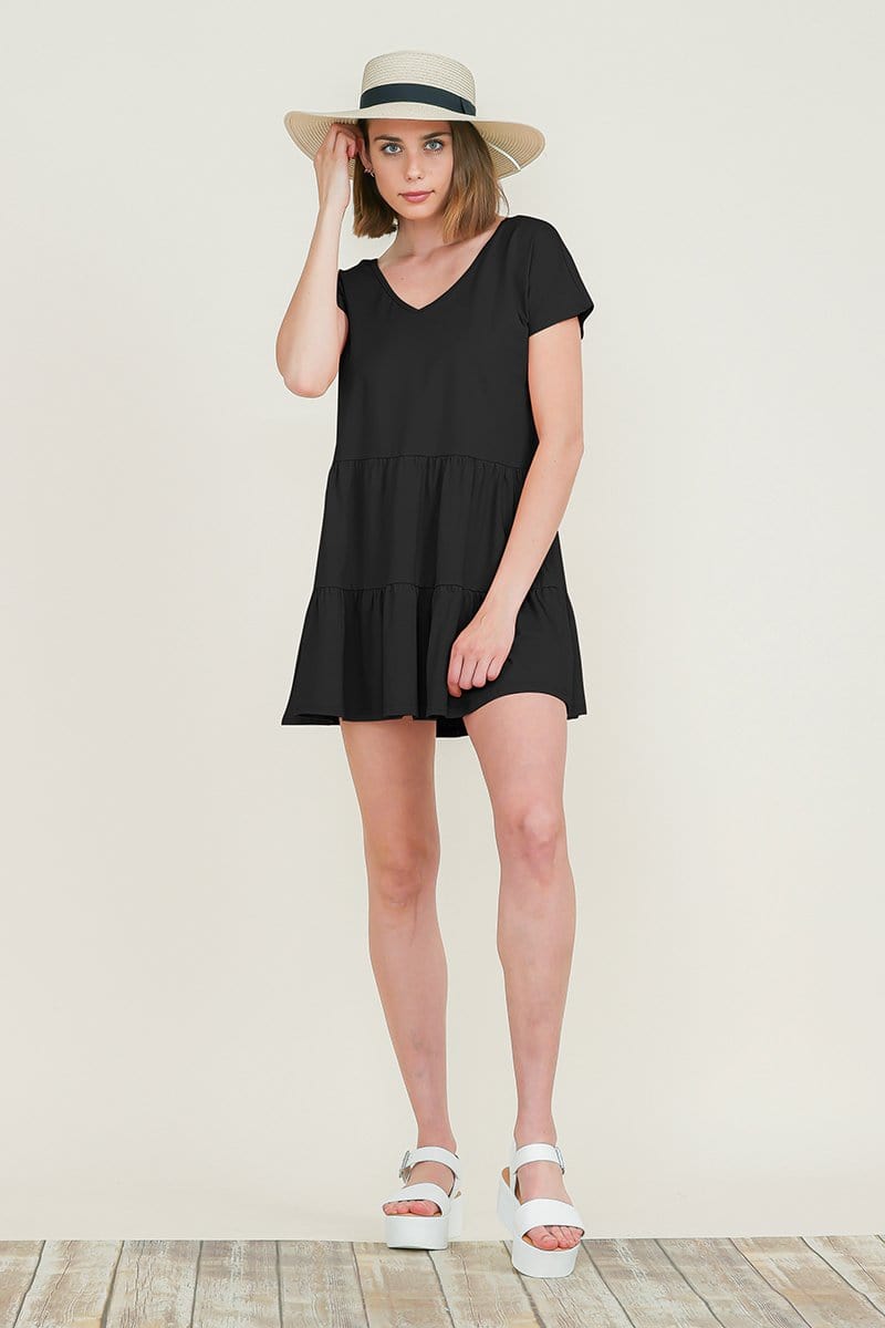 Casual Ruffle layered Babydoll V Neck Loose Mini Cotton Dress | Apparel | Kitchen + Metal