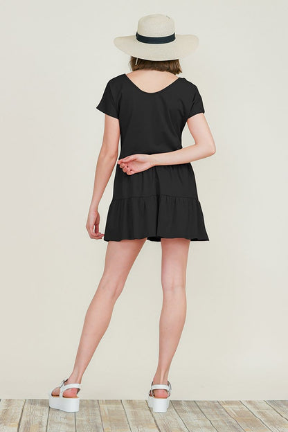 Casual Ruffle layered Babydoll V Neck Loose Mini Cotton Dress | Apparel | Kitchen + Metal