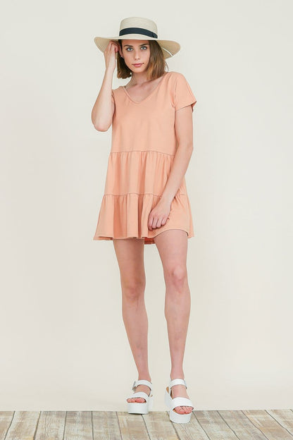 Casual Ruffle layered Babydoll V Neck Loose Mini Cotton Dress | Apparel | Kitchen + Metal