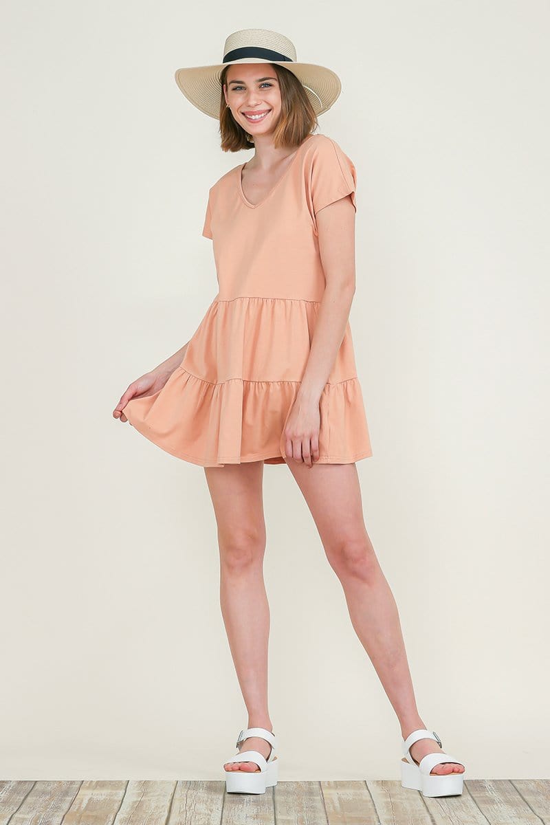 Casual Ruffle layered Babydoll V Neck Loose Mini Cotton Dress | Apparel | Kitchen + Metal