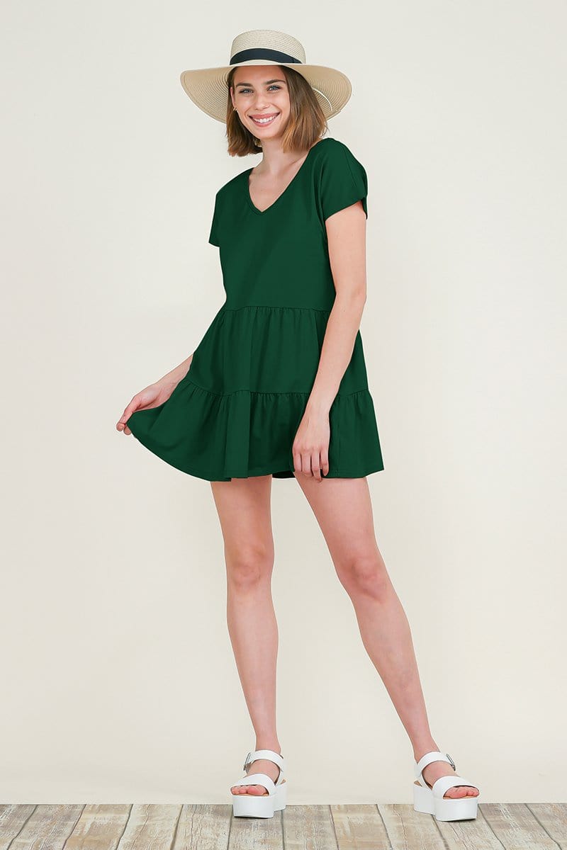 Casual Ruffle layered Babydoll V Neck Loose Mini Cotton Dress | Apparel | Kitchen + Metal