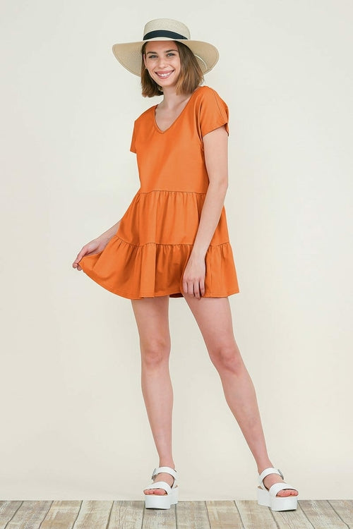 Casual Ruffle layered Babydoll V Neck Loose Mini Cotton Dress | Apparel | Kitchen + Metal