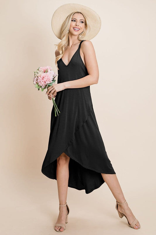 Deep V Cami High Low Hem Crisscrossing Straps Casual Dress | Apparel | Kitchen + Metal