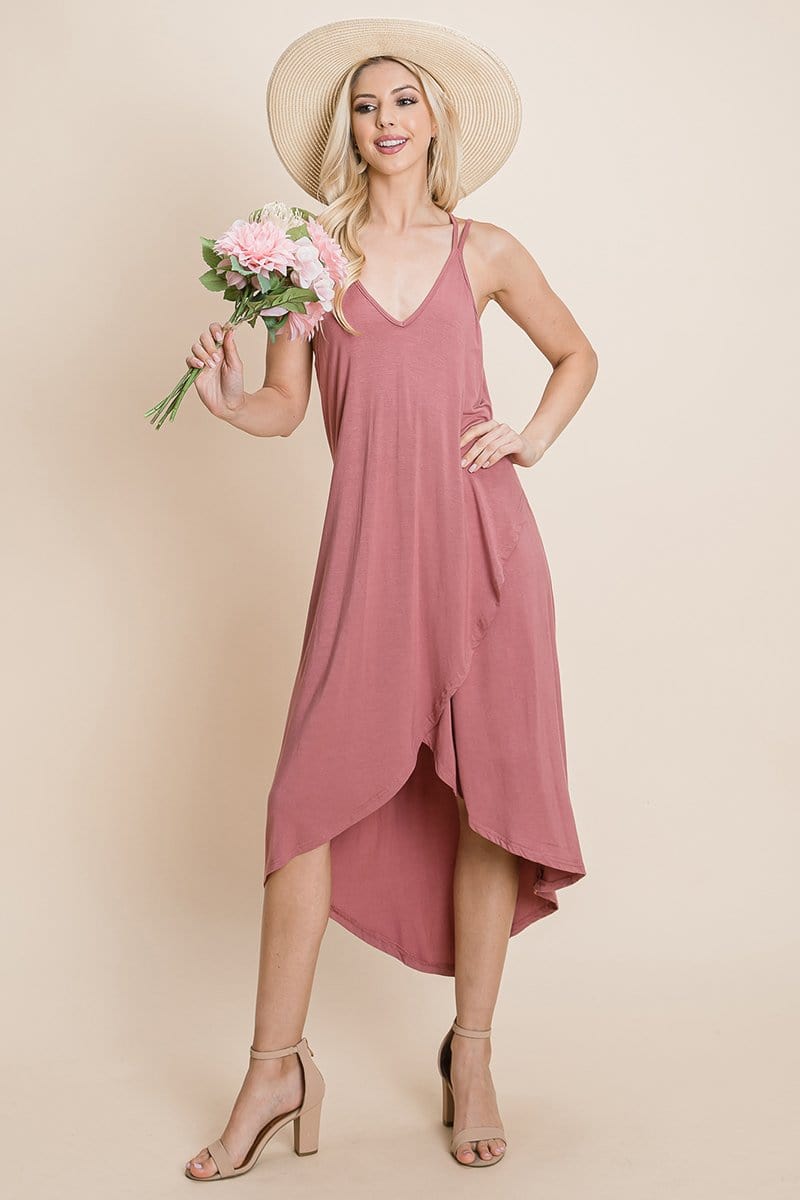 Deep V Cami High Low Hem Crisscrossing Straps Casual Dress | Apparel | Kitchen + Metal