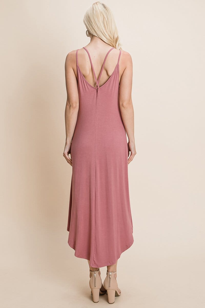 Deep V Cami High Low Hem Crisscrossing Straps Casual Dress | Apparel | Kitchen + Metal