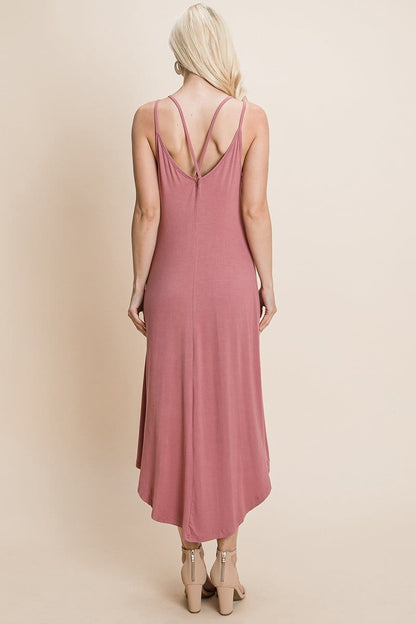 Deep V Cami High Low Hem Crisscrossing Straps Casual Dress | Apparel | Kitchen + Metal