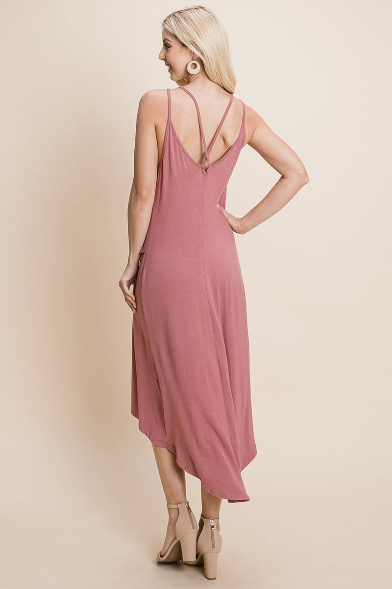Deep V Cami High Low Hem Crisscrossing Straps Casual Dress | Apparel | Kitchen + Metal