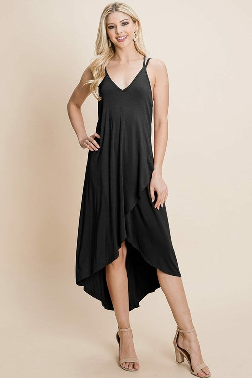Deep V Cami High Low Hem Crisscrossing Straps Casual Dress | Apparel | Kitchen + Metal