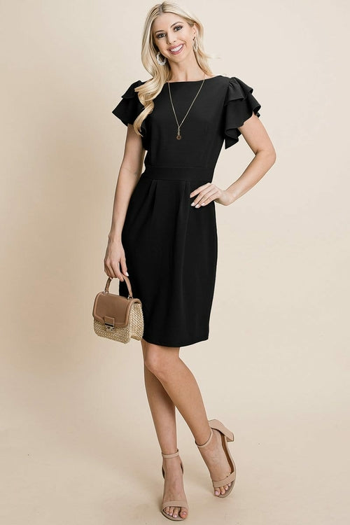 Casual Ruffle Sleeve Boat-Neck Sheath Bodycon Evening Party Cocktail | Apparel | Kitchen + Metal