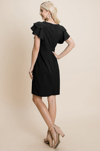Casual Ruffle Sleeve Boat-Neck Sheath Bodycon Evening Party Cocktail | Apparel | Kitchen + Metal