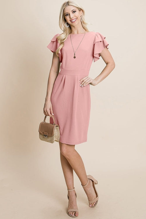 Casual Ruffle Sleeve Boat-Neck Sheath Bodycon Evening Party Cocktail | Apparel | Kitchen + Metal