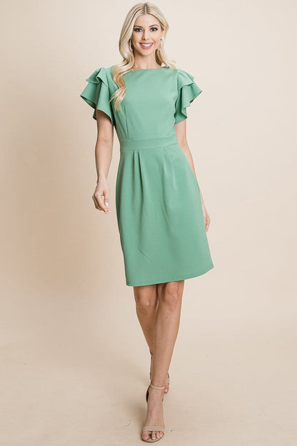 Casual Ruffle Sleeve Boat-Neck Sheath Bodycon Evening Party Cocktail | Apparel | Kitchen + Metal