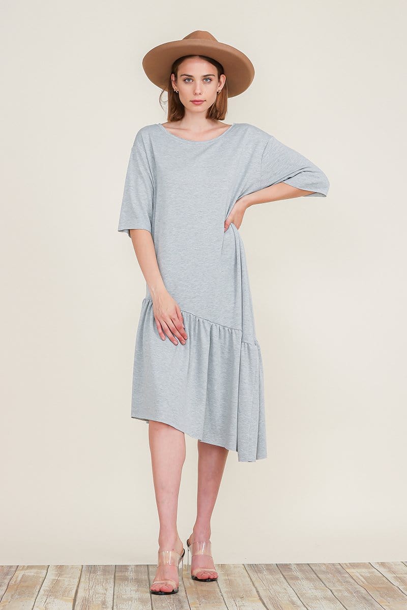 Boat Neck Short Sleeve Asymmetric Ruffle Tiered Hem Casual Loose Dress | Apparel | Kitchen + Metal