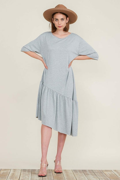 Boat Neck Short Sleeve Asymmetric Ruffle Tiered Hem Casual Loose Dress | Apparel | Kitchen + Metal