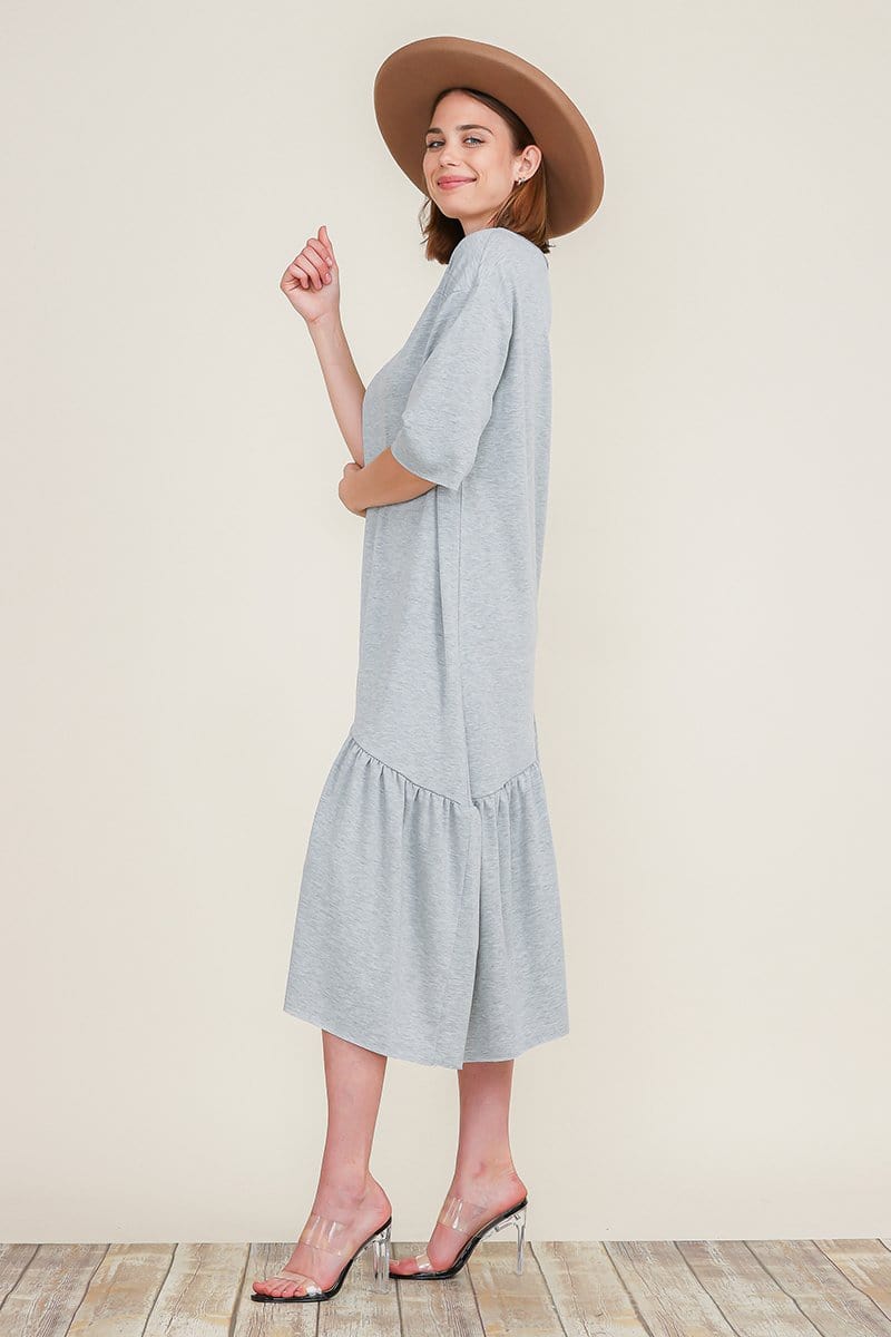 Boat Neck Short Sleeve Asymmetric Ruffle Tiered Hem Casual Loose Dress | Apparel | Kitchen + Metal
