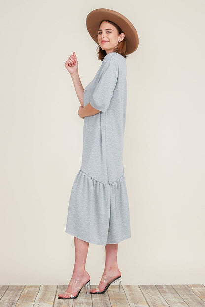 Boat Neck Short Sleeve Asymmetric Ruffle Tiered Hem Casual Loose Dress | Apparel | Kitchen + Metal
