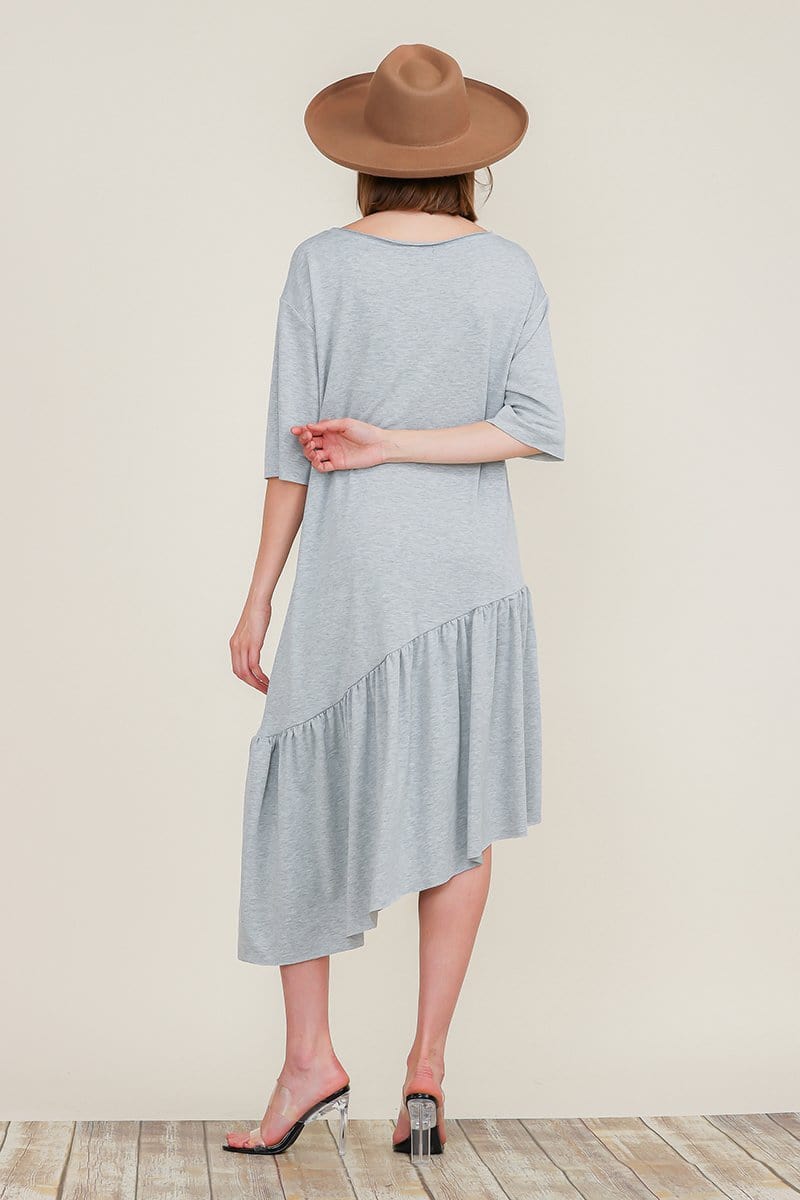 Boat Neck Short Sleeve Asymmetric Ruffle Tiered Hem Casual Loose Dress | Apparel | Kitchen + Metal