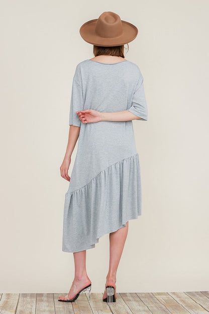 Boat Neck Short Sleeve Asymmetric Ruffle Tiered Hem Casual Loose Dress | Apparel | Kitchen + Metal