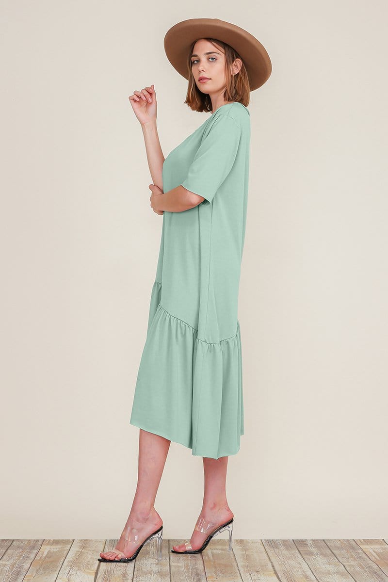 Boat Neck Short Sleeve Asymmetric Ruffle Tiered Hem Casual Loose Dress | Apparel | Kitchen + Metal
