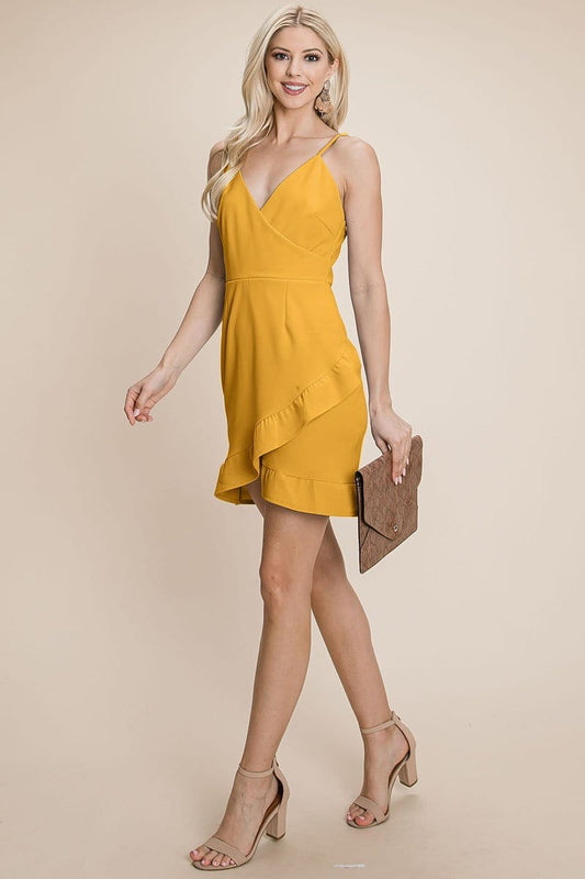 Asymmetrical Ruffle Hem Wrap Mini Dress | Apparel | Kitchen + Metal