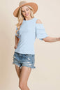 Multi Layered Flutter Short Sleeve Cold Shoulder Tops T Shirt Blouse | Apparel | Kitchen + Metal