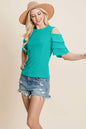 Multi Layered Flutter Short Sleeve Cold Shoulder Tops T Shirt Blouse | Apparel | Kitchen + Metal