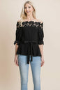 Lace Crochet Self Belted Off The Shoulder Tops with Back Zipper | Apparel | Kitchen + Metal