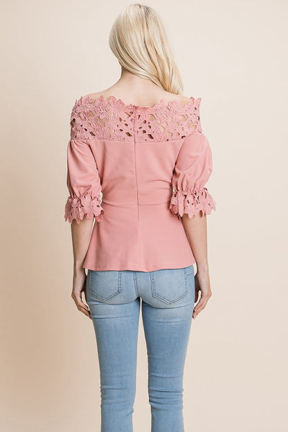 Lace Crochet Self Belted Off The Shoulder Tops with Back Zipper | Apparel | Kitchen + Metal