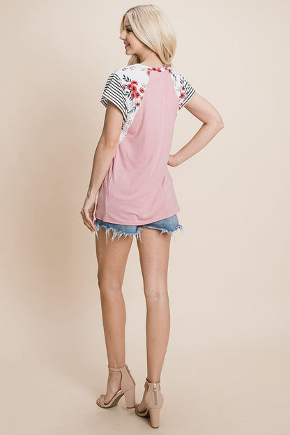 Color Block T Shirts Tops Casual Floral Striped Cap Sleeve | Apparel | Kitchen + Metal