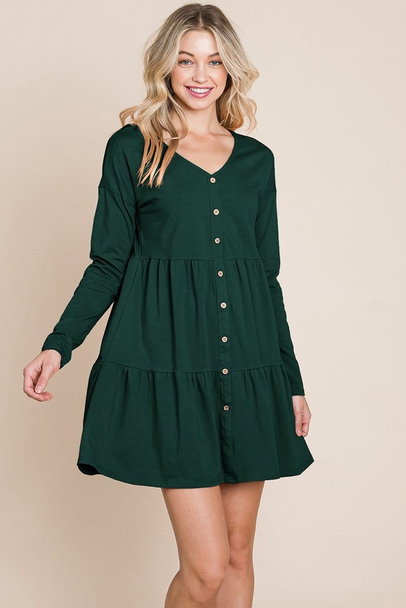 Button Front Long Sleeve Pleated Swing Dresses | Apparel | Kitchen + Metal