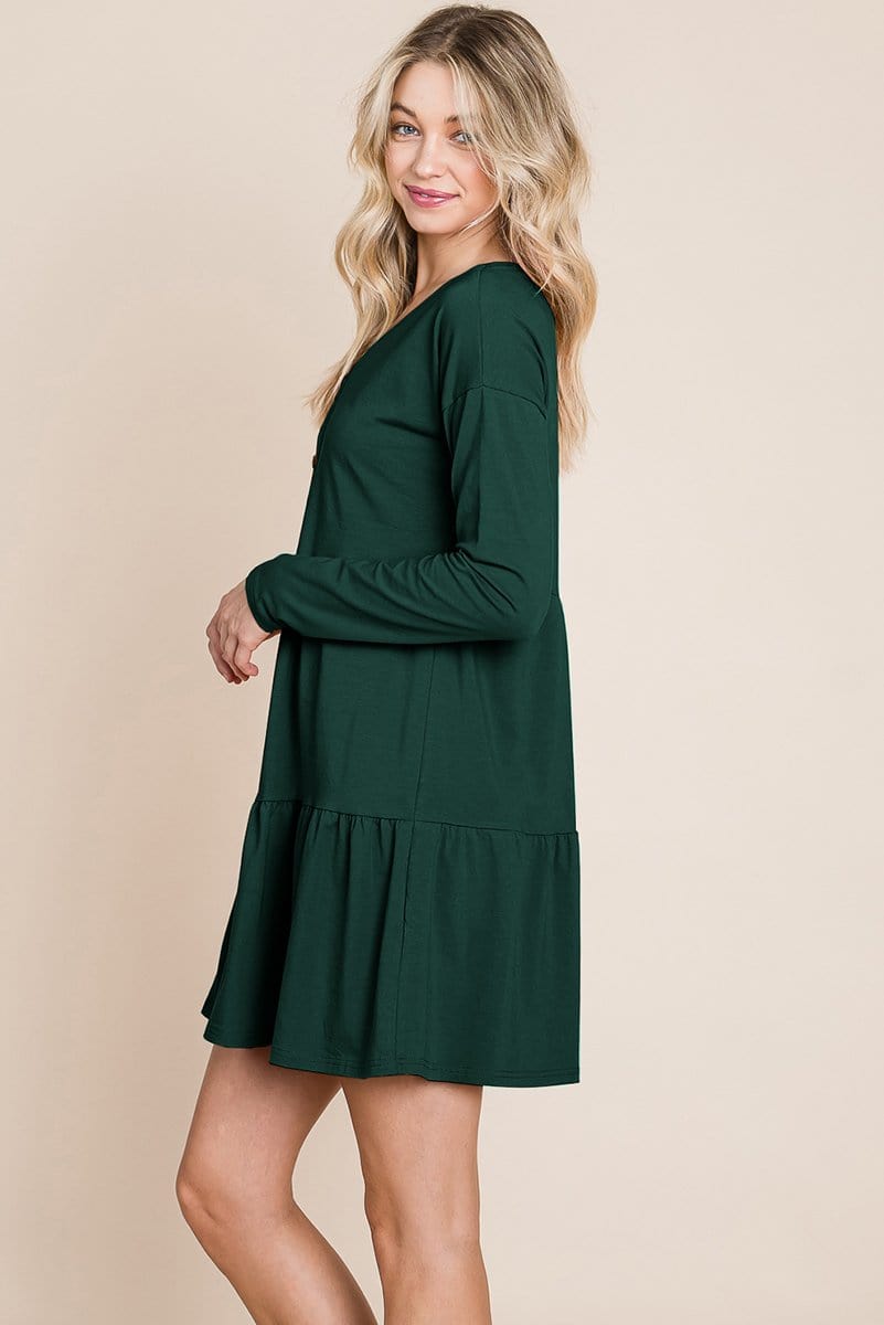 Button Front Long Sleeve Pleated Swing Dresses | Apparel | Kitchen + Metal