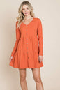 Button Front Long Sleeve Pleated Swing Dresses | Apparel | Kitchen + Metal
