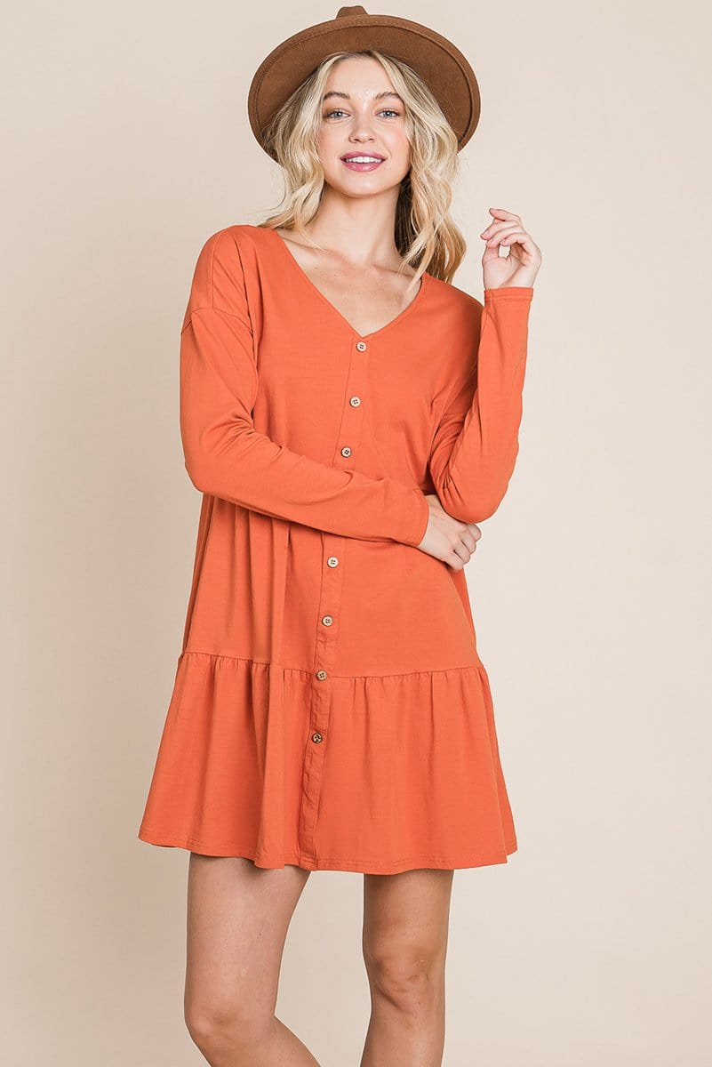 Button Front Long Sleeve Pleated Swing Dresses | Apparel | Kitchen + Metal