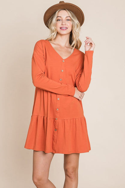 Button Front Long Sleeve Pleated Swing Dresses | Apparel | Kitchen + Metal