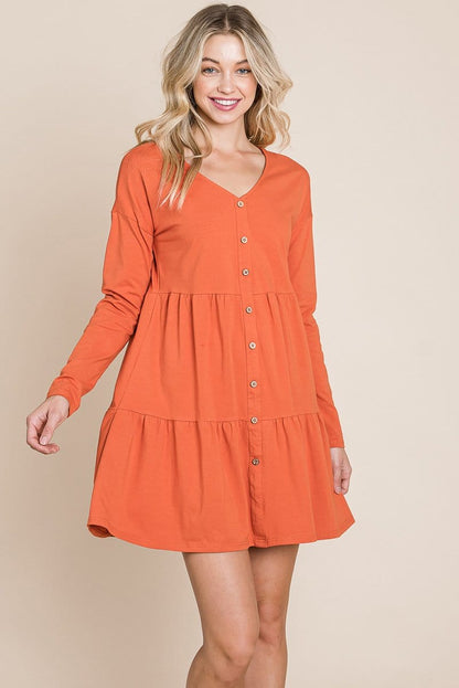 Button Front Long Sleeve Pleated Swing Dresses | Apparel | Kitchen + Metal
