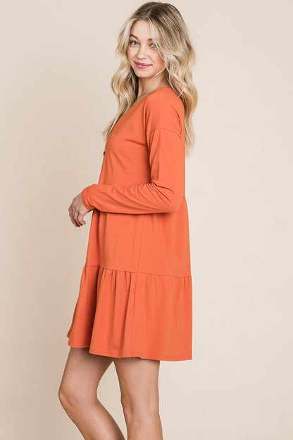 Button Front Long Sleeve Pleated Swing Dresses | Apparel | Kitchen + Metal