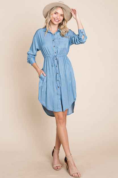 Button Down drawstring Tie Waist Chambray Dress | Apparel | Kitchen + Metal